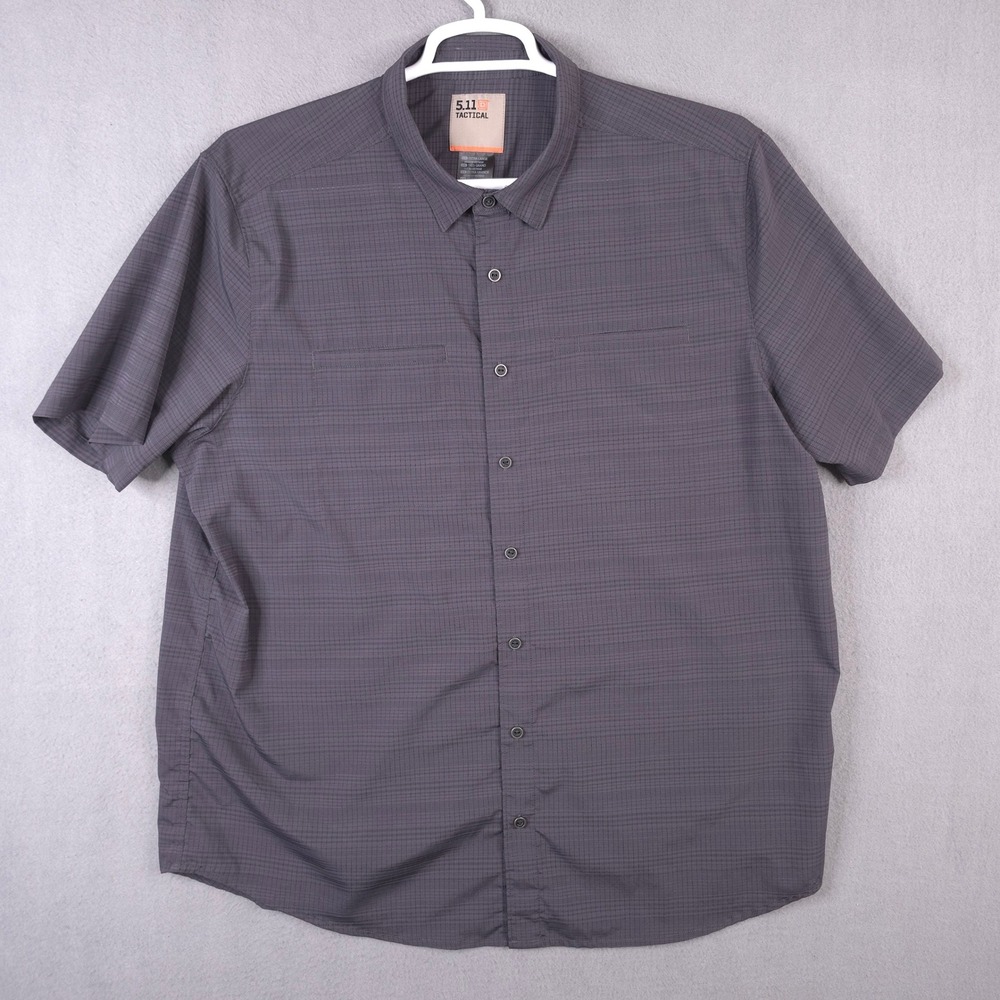5.11 Tactical Mens XL Gray Ripstop Short Sleeve Button Down Performance Shirt
